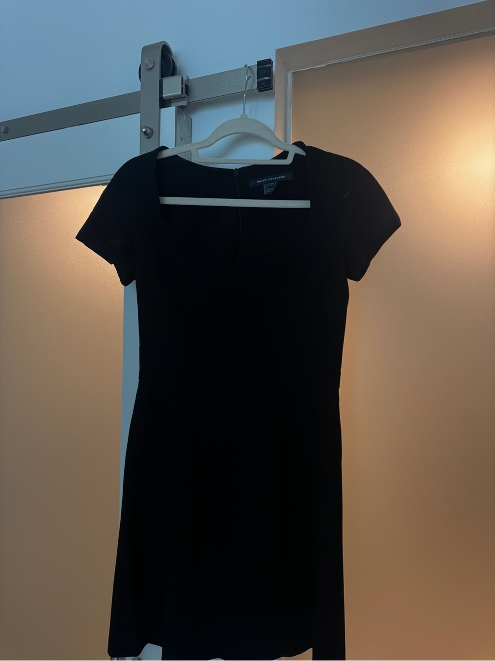 French Connection Black Short-Sleeve Sweetheart Neck Dress -
